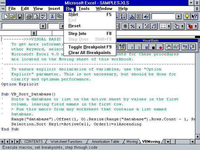 Microsoft Excel 5.0 Visual Basic (VBA) Editor (1993)